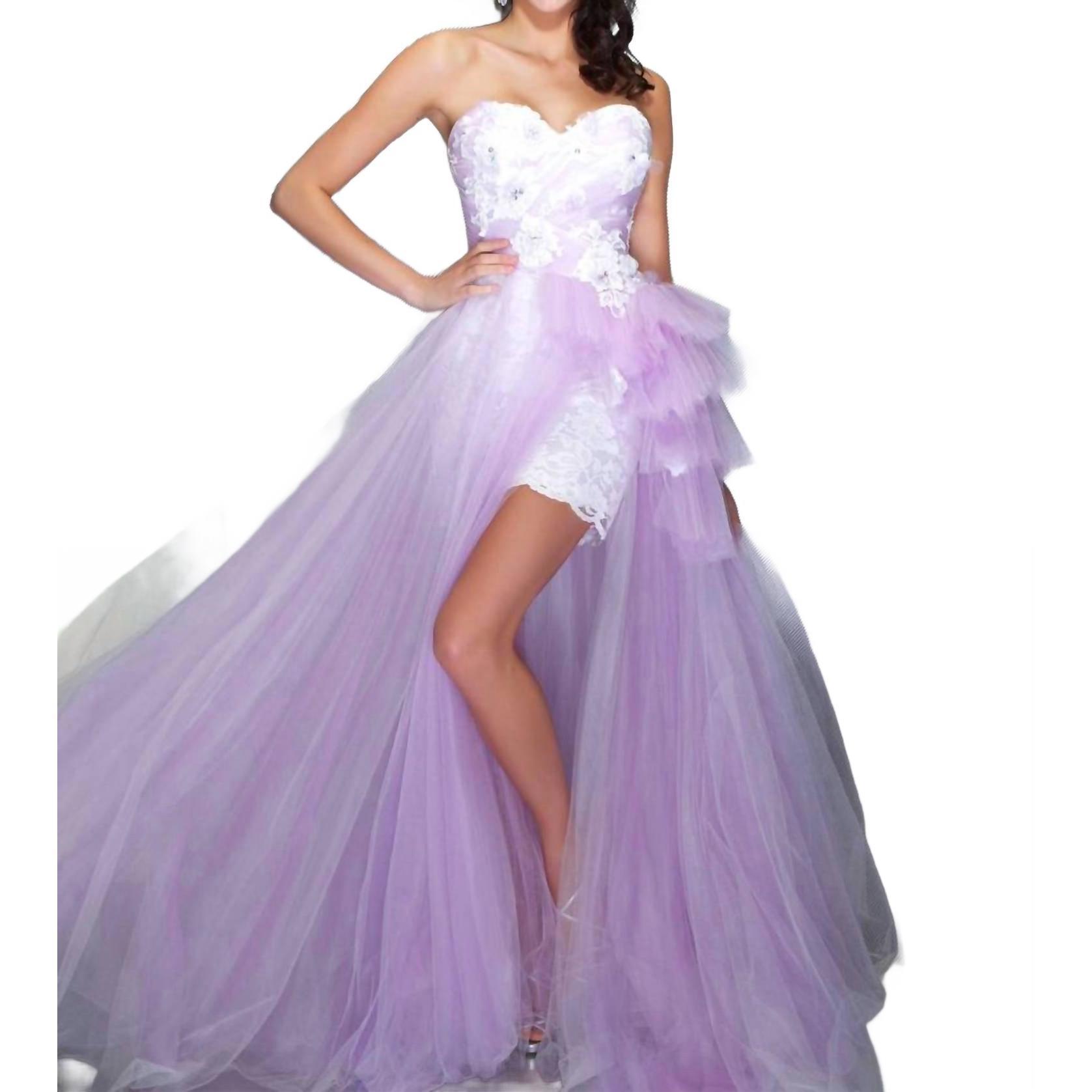 New Mac Duggal Sequined Bustier With Lace Skirt Gown In Lilac